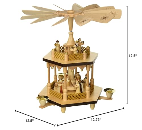 Alexander Taron 1371 Richard Glaesser Pyramid-2 Tiers Nativity Scene and Angel Musicians-12.5 H W x 12.5, Brown