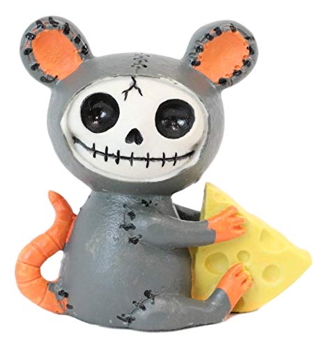 Ebros Gift Small Furry Bones Muenster Mouse Rat Mice With Giant Cheese Skeleton Monster Figurine 3' Tall Collectible Furrybones Skulls Skeletons In Halloween Costume Miniature Macabre Ossuary Statue