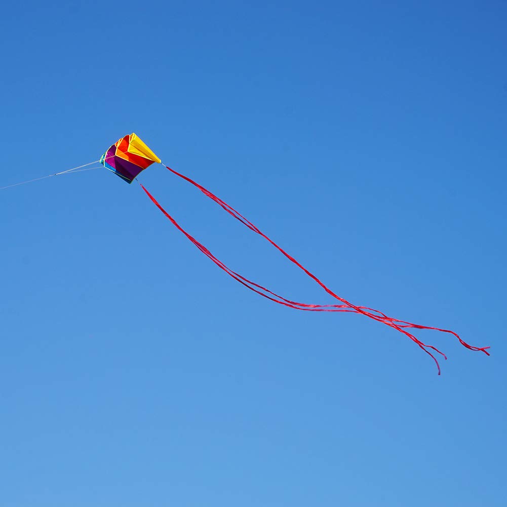 Besra Rainbow Parafoil Kite With 5M Long Tails Single Line Parachute Kite Easy To Fly Outdoor Fun Sports(34Inch)