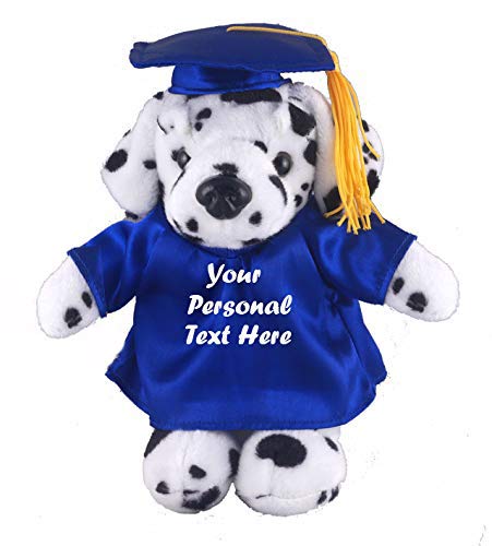 Plushland Plush Stuffed Animal Toys 8 Inches Present Gifts for Graduation Day Personalized Text Name or Your School Logo on Gown Best for Any Grad School Kids (Graduation Dalmatian Blue Gown)