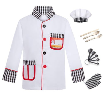 KAKALVER Kids Chef Costume Pretend Chef Outfit Restaurant Dress Up for Cooking Playing, Halloween