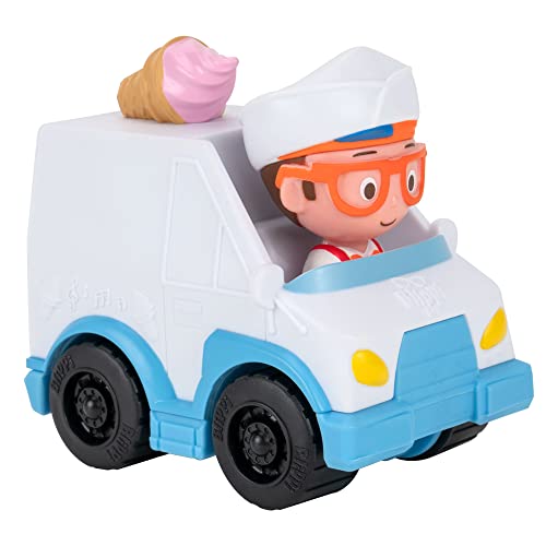 Blippi Mini Vehicle 2-Pack Bundle - Features Ice Cream Truck and Race Car, Each with a Toy Figure Seated Inside - Educational Ve