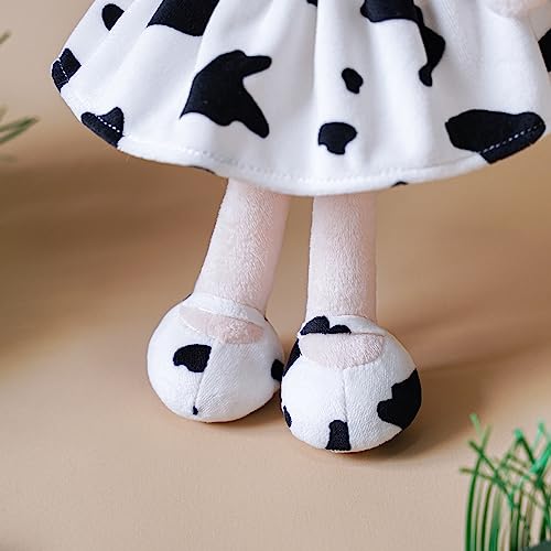 Gloveleya Baby Dolls Soft Snuggly First Baby Girl Gifts Plush Doll with Light Skin & Cow Dress 12inches Animal Series