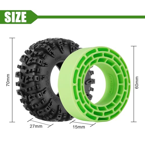 INJORA 1.3 Silicone Rubber Inserts and Cling On Tires for SCX24 TRX4M AX24 1/18 1/24 Micro Crawler Upgrade(Green)