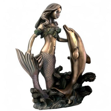 Mermaid With Dolphin Figurine Decoration Statue