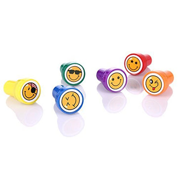 LUCKYBIRD Self Inking Plastic Stamps for Kids - 6 Count Goofy Smile & Silly Face Stamps, Blink & One-eye Design