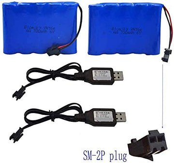 Blomiky 2 Pack 6.0V 700mAh Ni-CD AA Rechargeable Battery Pack SM2P Plug and 2 USB Charger Cable Fit for Old Version 11.5Inch Amp