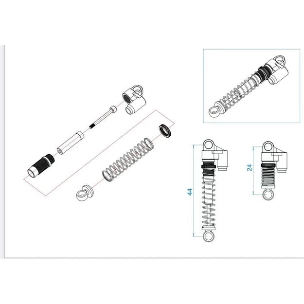 Hot Racing SXTF485TK04 Conversion Threaded Tele shock Kit Scx24