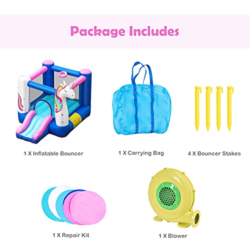 BOUNTECH Inflatable Bounce House, Kids Bouncy House with Slide, Jumping Area, Including 480W Blower, Oxford Carry Bag, Indoor Ca