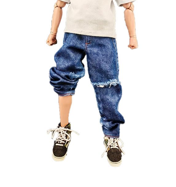 Meetoget 1/6 Scale Male Figure Doll Denim Ripped Jeans Pants Clothes For 12 Inch Action Figure Pm104Us,Ripped Blue