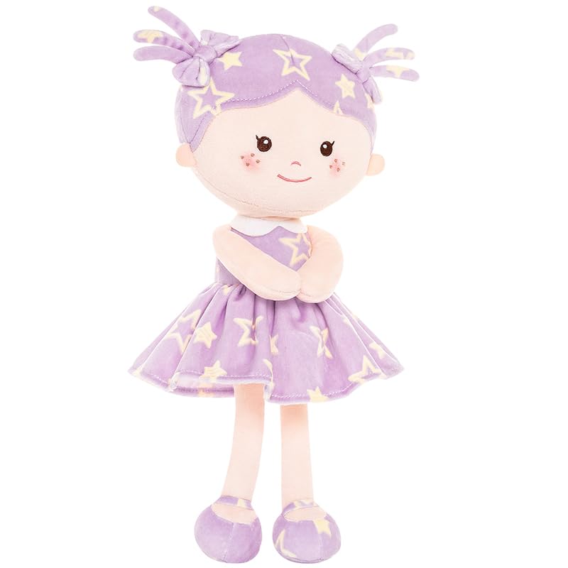 Onetoo Rag Doll Plush Baby Doll Soft Baby Doll For Girls First Baby Doll Plush Sleeping Cuddle Buddy Doll Wear Star Purple Sleeveless Dress 14'
