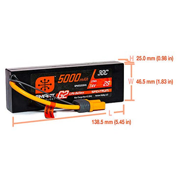 Spektrum 7.4V 5000mAh 2S 30C Smart LiPo G2 Hard Case: IC5, SPMX52S30H5