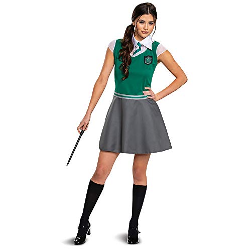 Disguise Slytherin Dress Skirt, Official Wizarding World Costume Dress With Collar And Tie, Child Size Extra Large (14-16), Green & Gray