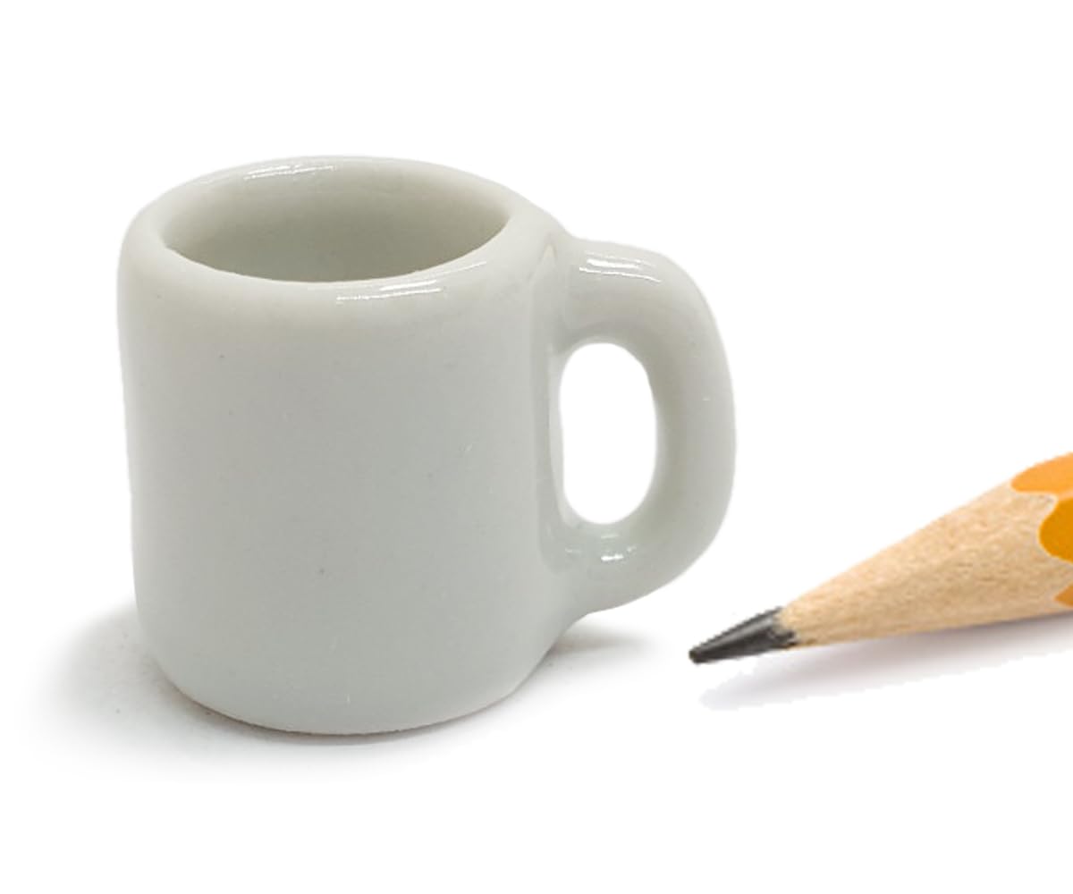 ChangThai Design White Cup 10 Pieces Tiny Tableware - Miniature Cup Mug Plate Bowl Tableware Crockery Cutlery Kitchen Utensils