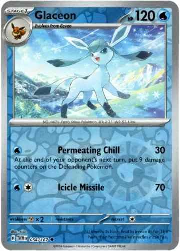 Pokemon - Glaceon 054/167 - Twilight Masquerade - Reverse Foil Card - Rev Holo