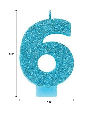 Amscan 6 Glitter Numeral Candle, 3 1/4, Caribbean Blue