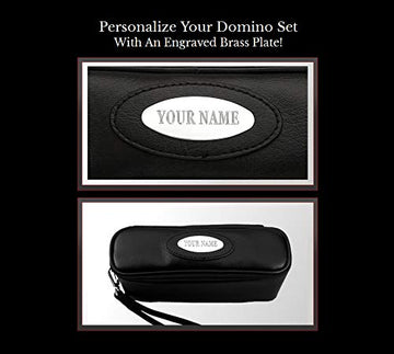 Alex Cramer Classic Domino Set with Leather-Look Travel Case & Mini Playing Cards - Black