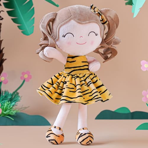 Gloveleya Baby Dolls Soft Snuggly First Baby Girl Gifts Plush Doll with Light Skin & Tiger Dress 12inches Animal Series