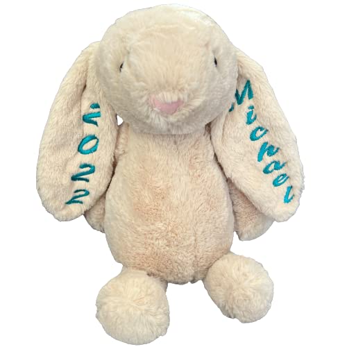 Personalized Stuffed Easter Bunny Rabbit - Basket Stuffers - Embroidered with Name for Kids (Khaki)