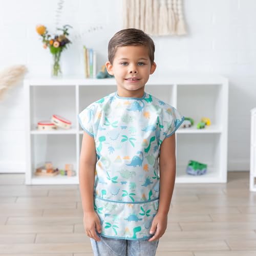 Bumkins Short Sleeve Smock, Toddler Reusable Waterproof Bib for Girls and Boys Ages 3-7 Years, Junior Childrens, Kids Paint Apro