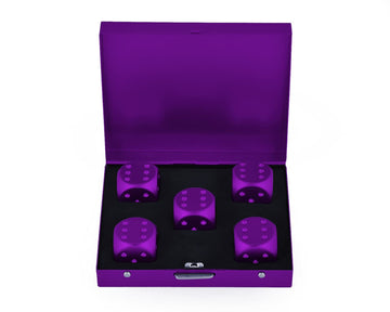 DS.DISTINCTIVE STYLE Aluminum Alloy Dice 5 Pieces 16mm Portable Metal Dices with Case 6 Sided Dice forParty Game (Purple Square)