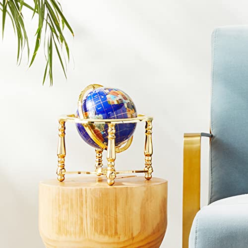 Unique Art 10-Inch Tall Table Top Blue Lapis Ocean Gemstone World Globe With 4 Leg Gold Stand
