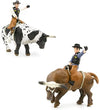 Little Buster Toys Bucking Bull And Rider 2 Pack - Brown Bull W/Rider And Black And White Bull W/Rider