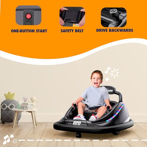 Powerwhale 12V Electric Bumper Car Ride Toy With Remote and Music Function for Toddlers Ages 1-6 - Birthday, Childrens Day, Chr