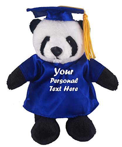 Plushland Plush Stuffed Animal Toys 12 Inches Present Gifts for Graduation Day Personalized Text Name or Your School Logo on Gown Best for Any Grad School Kids (Graduation Panda Blue Gown)