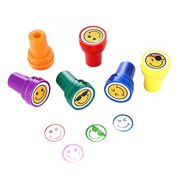 LUCKYBIRD Self Inking Plastic Stamps for Kids - 6 Count Goofy Smile & Silly Face Stamps, Blink & One-eye Design
