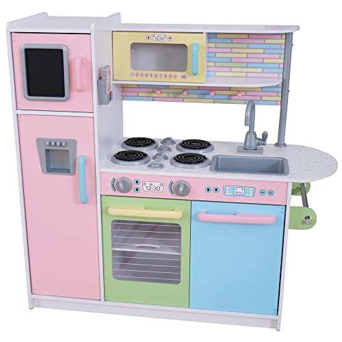 KidKraft Uptown Pastel Wooden Play Kitchen with Chalkboard, Play Phone, and See-Through Doors, Gift for Ages 3+