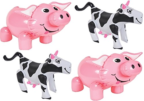 Inflate Pigs And Cows - Set Of 4 Barnyard Farm Animal Inflatables 24 Inches, 17 Inches (2 Pigs, 2 Cows)