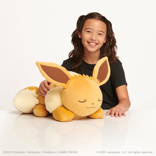 Pokémon Eevee Sleeping Plush - 18-Inch Premium Polyester Toy in Eevee Color, Model PKW4322