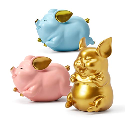 Haucoze Piggy Bank Coin Bank Pig Statue Gifts Modern Arts Figurine Polyresin Gold 8.3Inch
