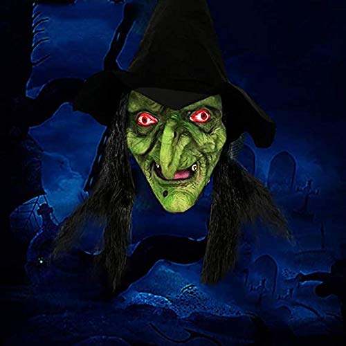 GREUS Old Woman Witch Mask with Hair & Hat Set for Halloween Scary Party Cosplay Costume Decoration (Witch Mask with Hair & Hat