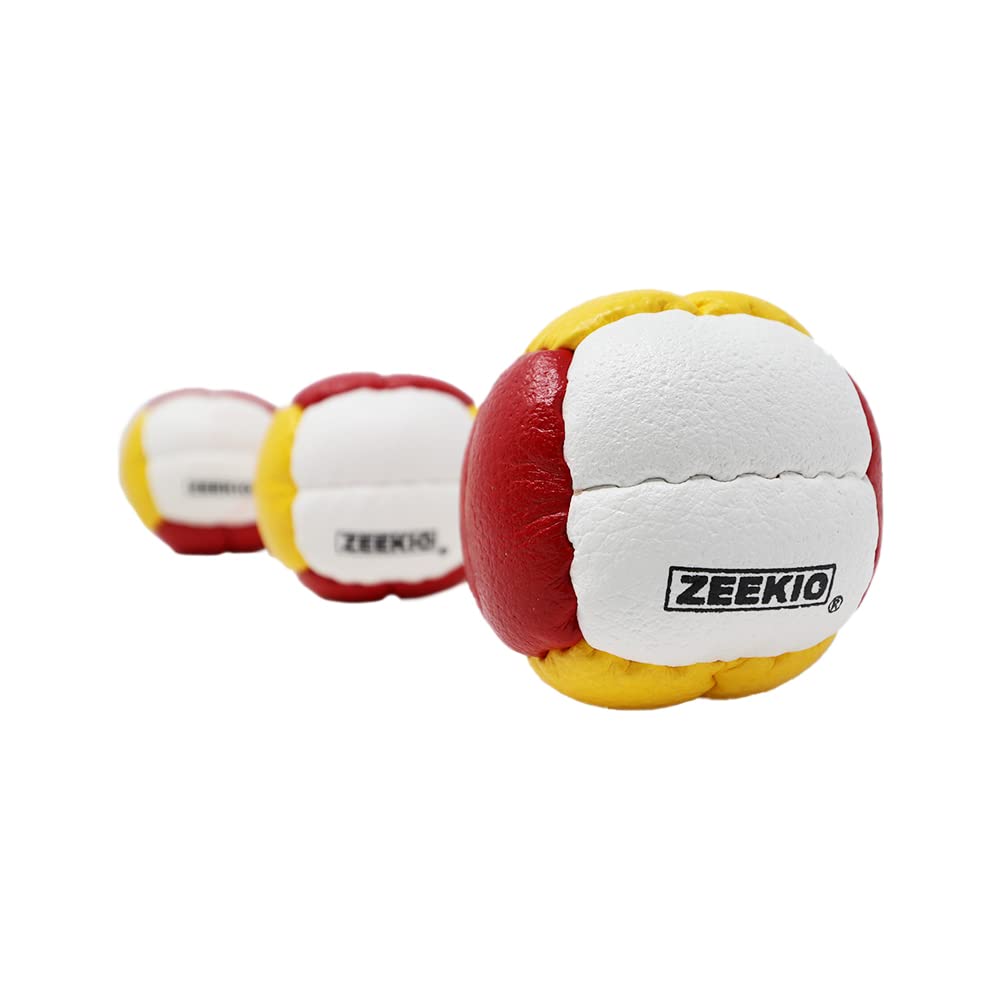 Zeekio Galaxy Juggling Balls - enhanced 12 Panel Genuine Leather Balls - 130g - 67mm - Pack of 3 (Red/White/Yellow)