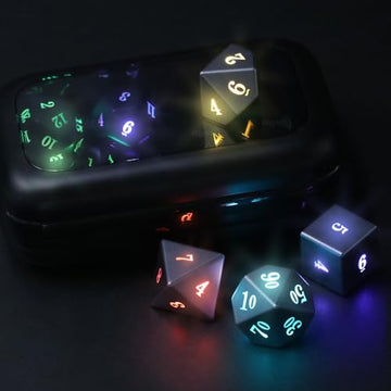 Wireless Charging LED Dice, DND Dice Rechargeable with Charging Box, ZHOORQI 7 PCS Light up Dices for Dungeons and Dragons RPG (