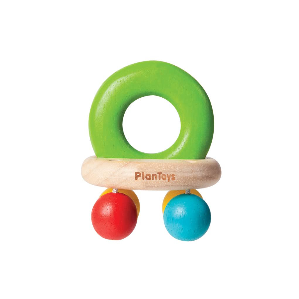 Plantoys (5213) Wooden Bell Rattle And Teether Baby Toy Sustainably Made From Rubberwood And Non-Toxic Paints And Dyes