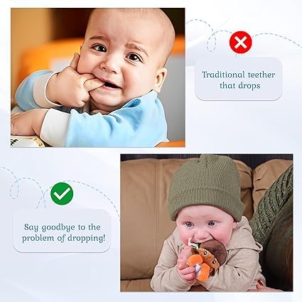 Wristy Buddy Teething Ring For Babies 0-6 8 10 12 Months | Cute Soft Moose Animal Teething Toys & Gloves | Baby Teething Relief Toy Pack | Infant Chew Toys For 3-6 Months, 1 2 3 Years