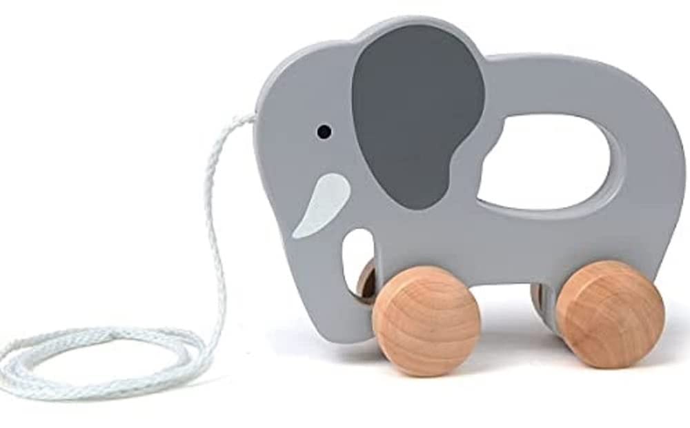 (Elephant) - Hape Elephant Wooden Push And Pull Toddler Toy,Grey