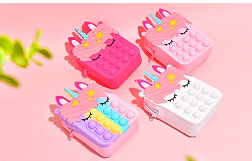 Gifts For Kids Rainbow Unicorn Purse Bag For Girls And Women, Fashion Pop Purse Push Bubbles Fidget Toy, Wallet Ladies Bag Silic