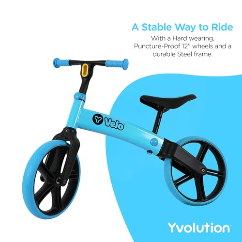 Yvolution Y Velo Senior Balance Bike 12 | No Pedal Push Bicycle For Kids Ages 3-5 Years Old (Blue)