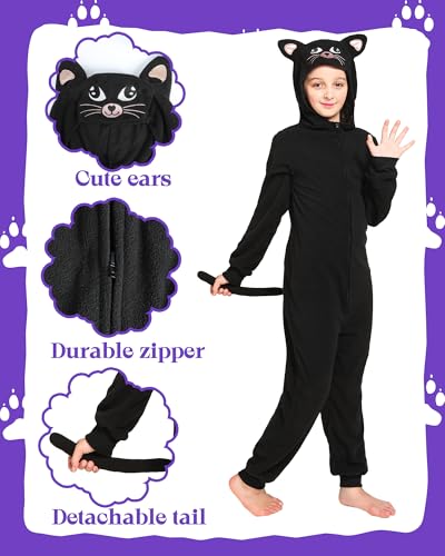 Wizland Black Cat Suit Costume, Halloween Animal Cosplay With Tail Ears For Boys Girls, Furry Gato Suit Disfraz For Kid Child And Toddler Girls Cat Costume 8-10