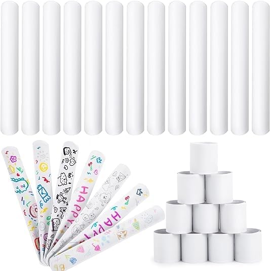 LovesTown 48PCS Slap Bracelets White, Party Slap Bracelets DIY Wrist Bands Bulk Blank Snap Band for Kids Birthday Party Favors S