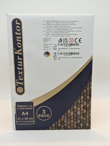 3 Sheets Self-Adhesive Roof Tiles And Shingles For Dollhouses Scale 1:12 (Roof Shingles Brown)