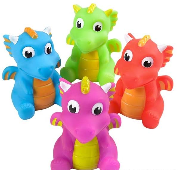 Rubber Dragon Toys | 12 Pack | 3 Inch Water Squirting Bright Colors