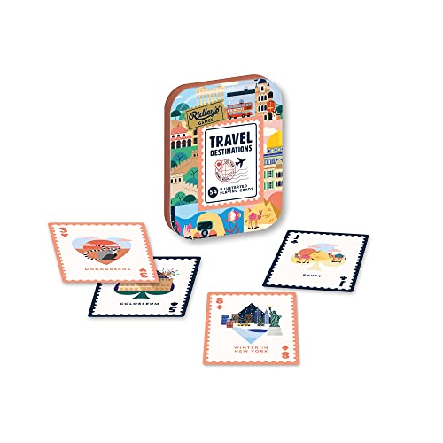 Ridleys Games: Travel Destinations Playing Cards | Full Deck of Cards with 54 Unique Travel Destinations | Travel Fun Facts on