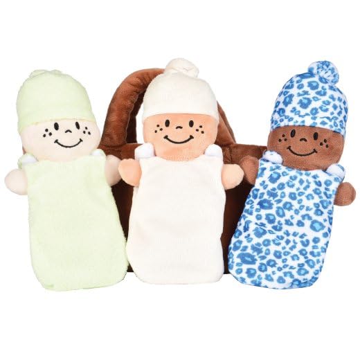 Creative Minds Basket Of Babies With 3 Super Soft 9'' Plush Doll Toys For Babies And Kids, Plush Multicultural Sensory Babies Toy Set With Basket, Green, White, Blue, Mtc-638