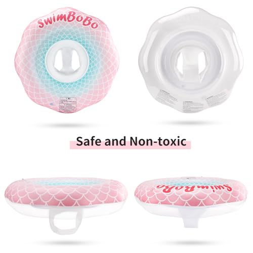 Swimbobo Inflatable Baby Swimming Float with Safe Seat for Age 6-36 Months Toddler (Pink Mermaid)