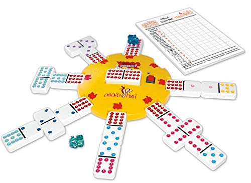 Puremco Mexican Train Double 12 Dominoes Set with Bonus Chickenfoot Game, 91 Tiles, Tin Travel Tin, Fun for Ages 6 & Up